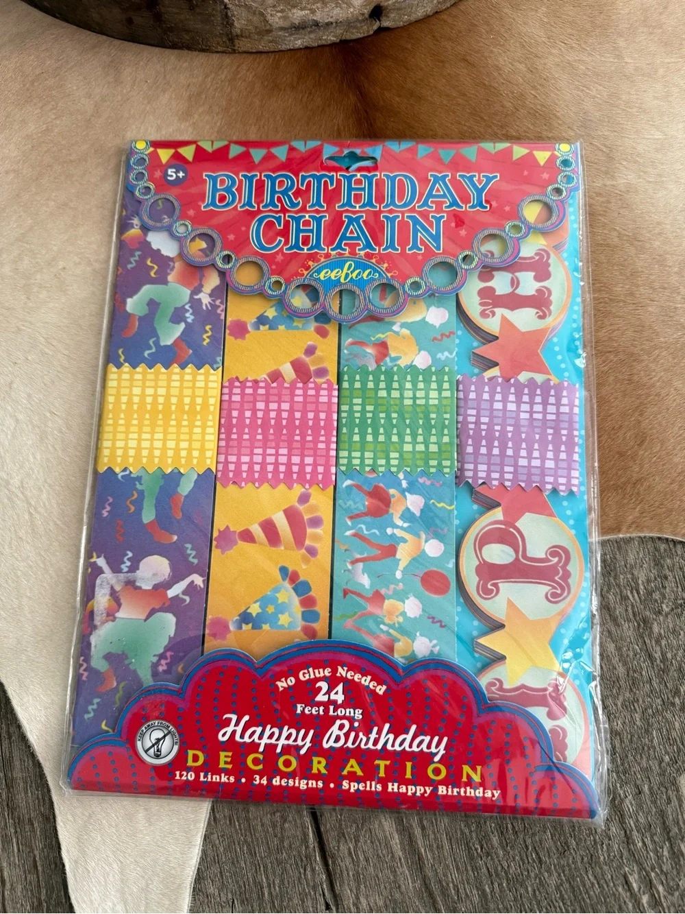 Brand NWT Birthday Chain Party Garland — Multicolor 24 Feet Long 34 Designs